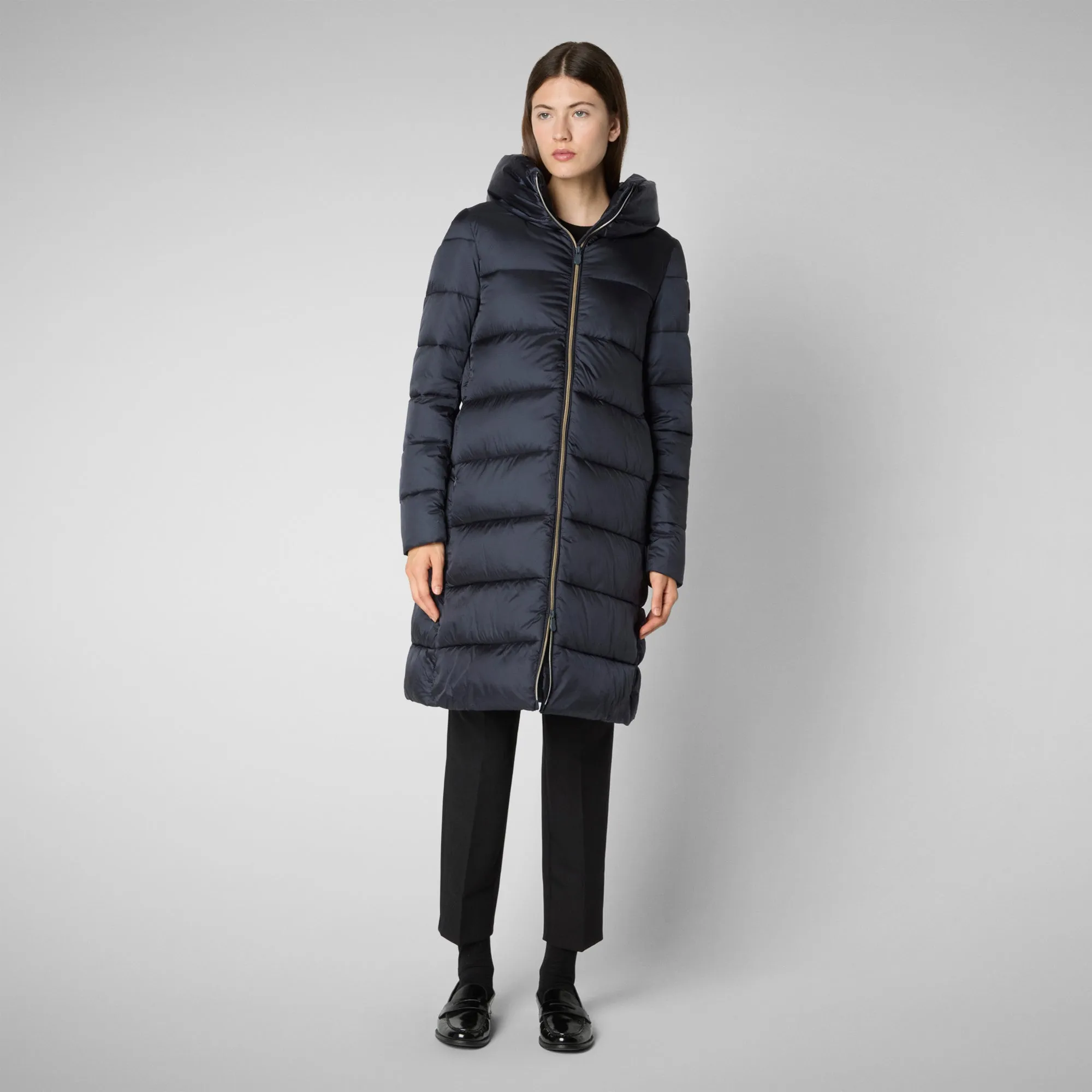 Women's Hooded Animal free Puffer Lysa Coat Blue Black