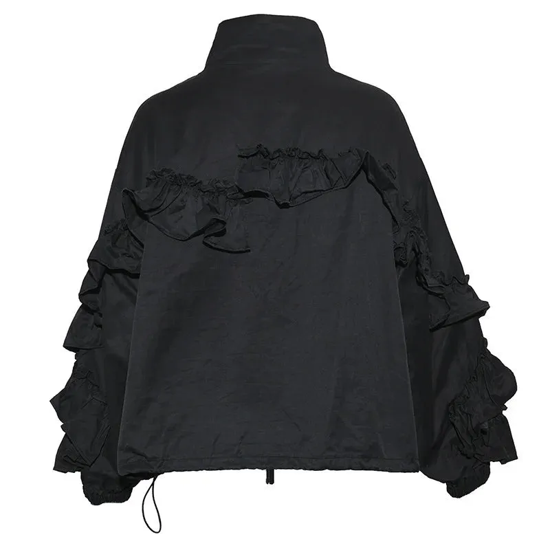 Women's Luxe Black Oversized Ruffled Jacket