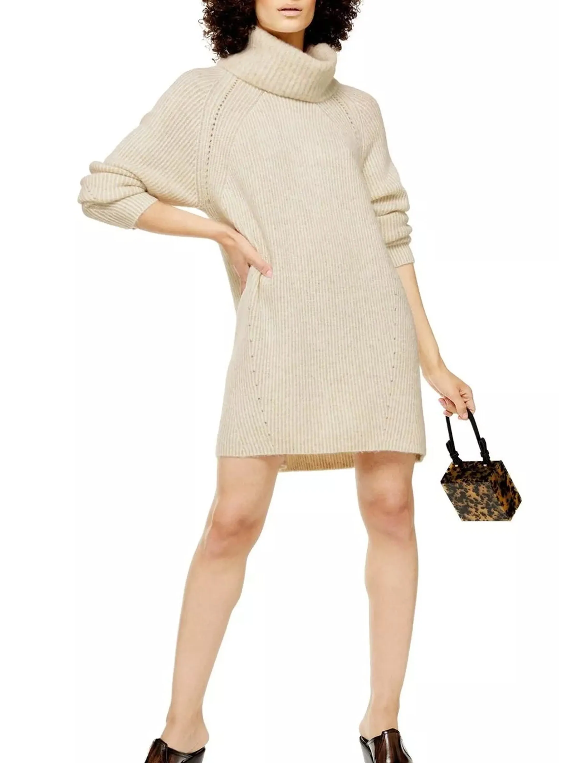 Women's Plain Sweater Dress,Light Beige