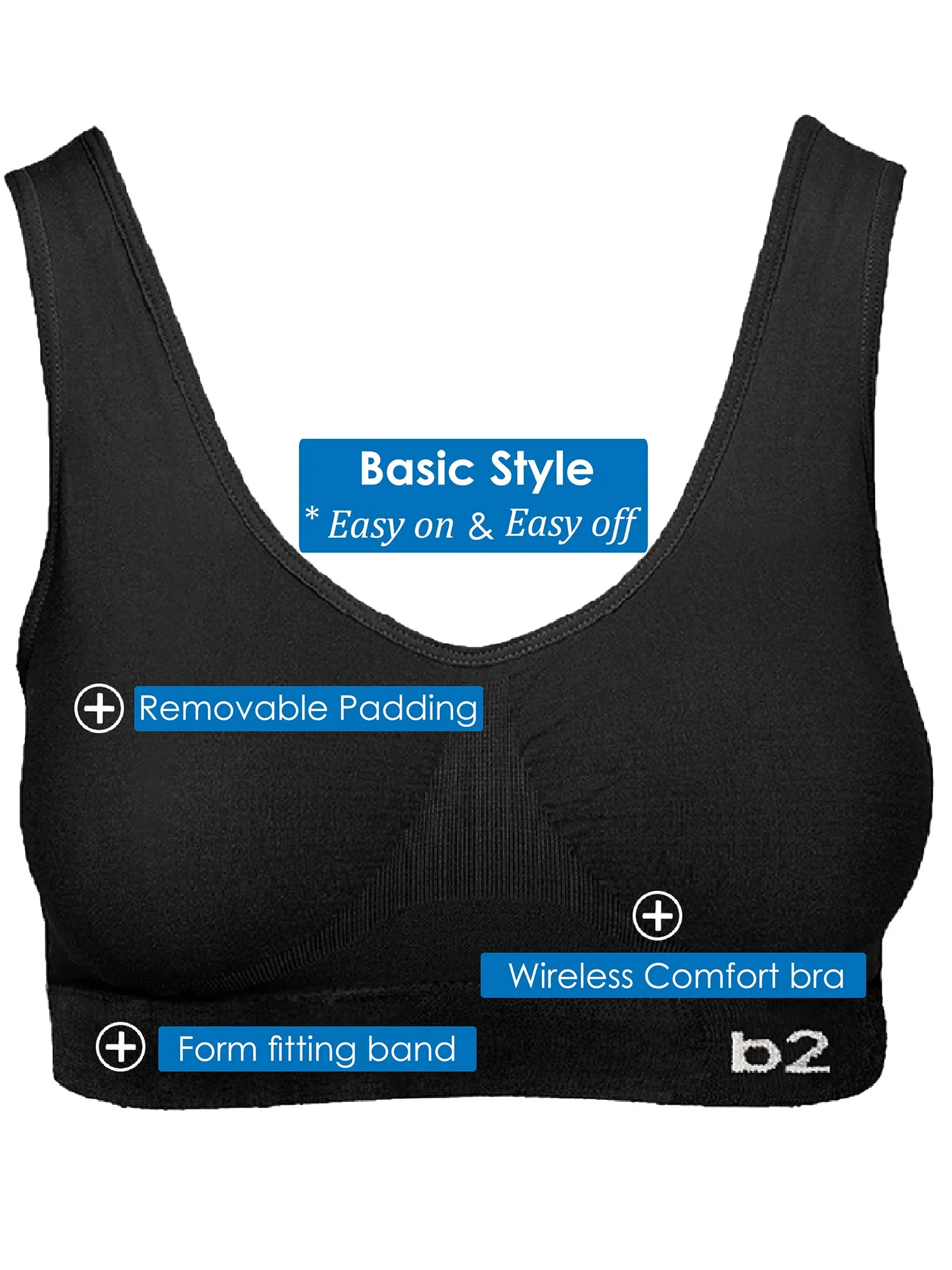 Women's Seamless Sports Bra S to 2XL Plus 2 Racerback Bras and 2 Basic Multi-Pack