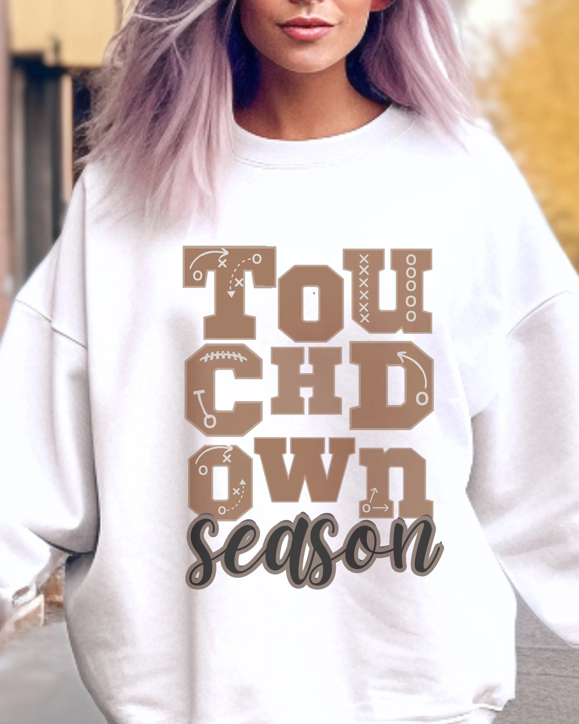 Women's Touchdown Season Crewneck Sweatshirt, Cute Football Season Mom Pullover