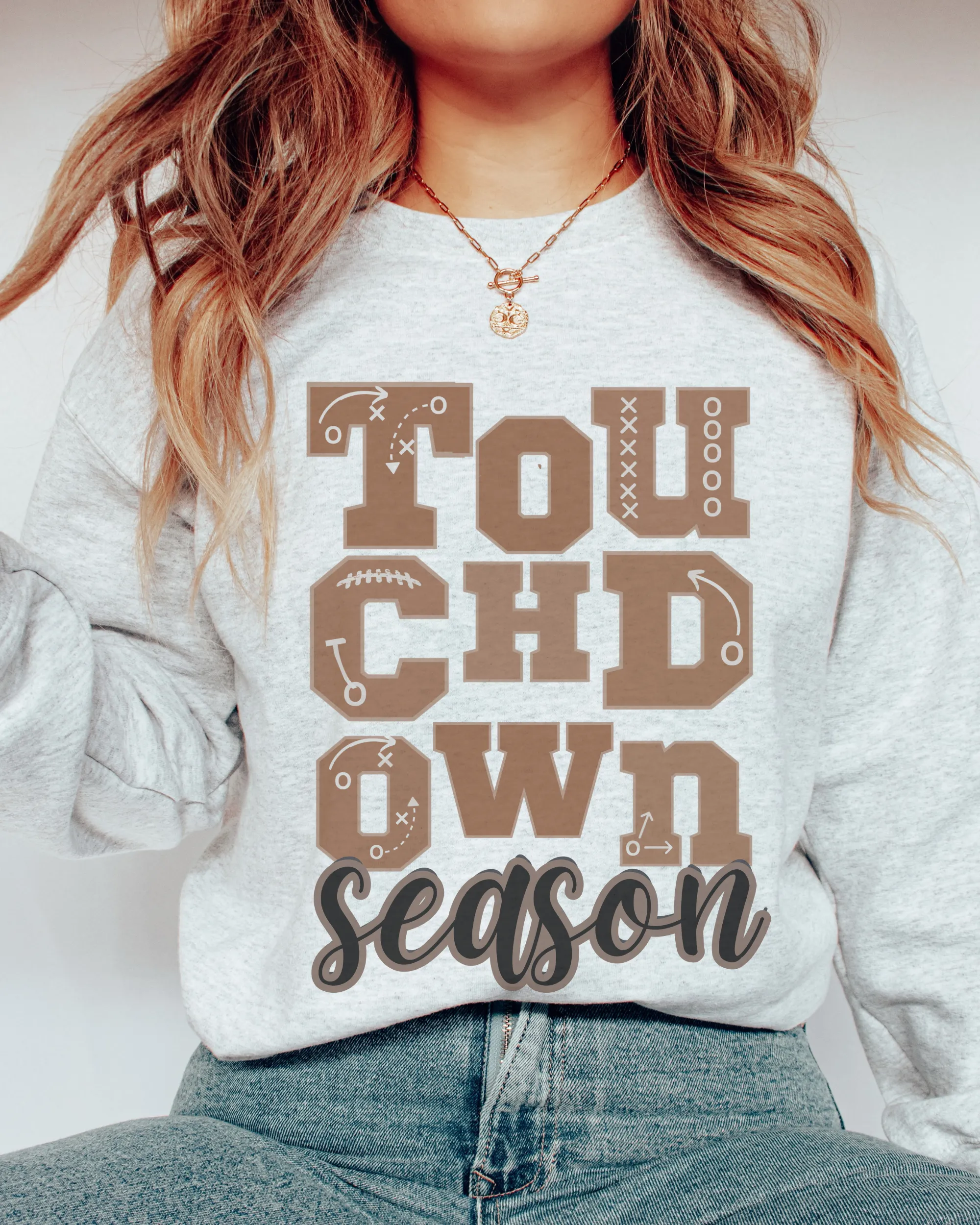 Women's Touchdown Season Crewneck Sweatshirt, Cute Football Season Mom Pullover