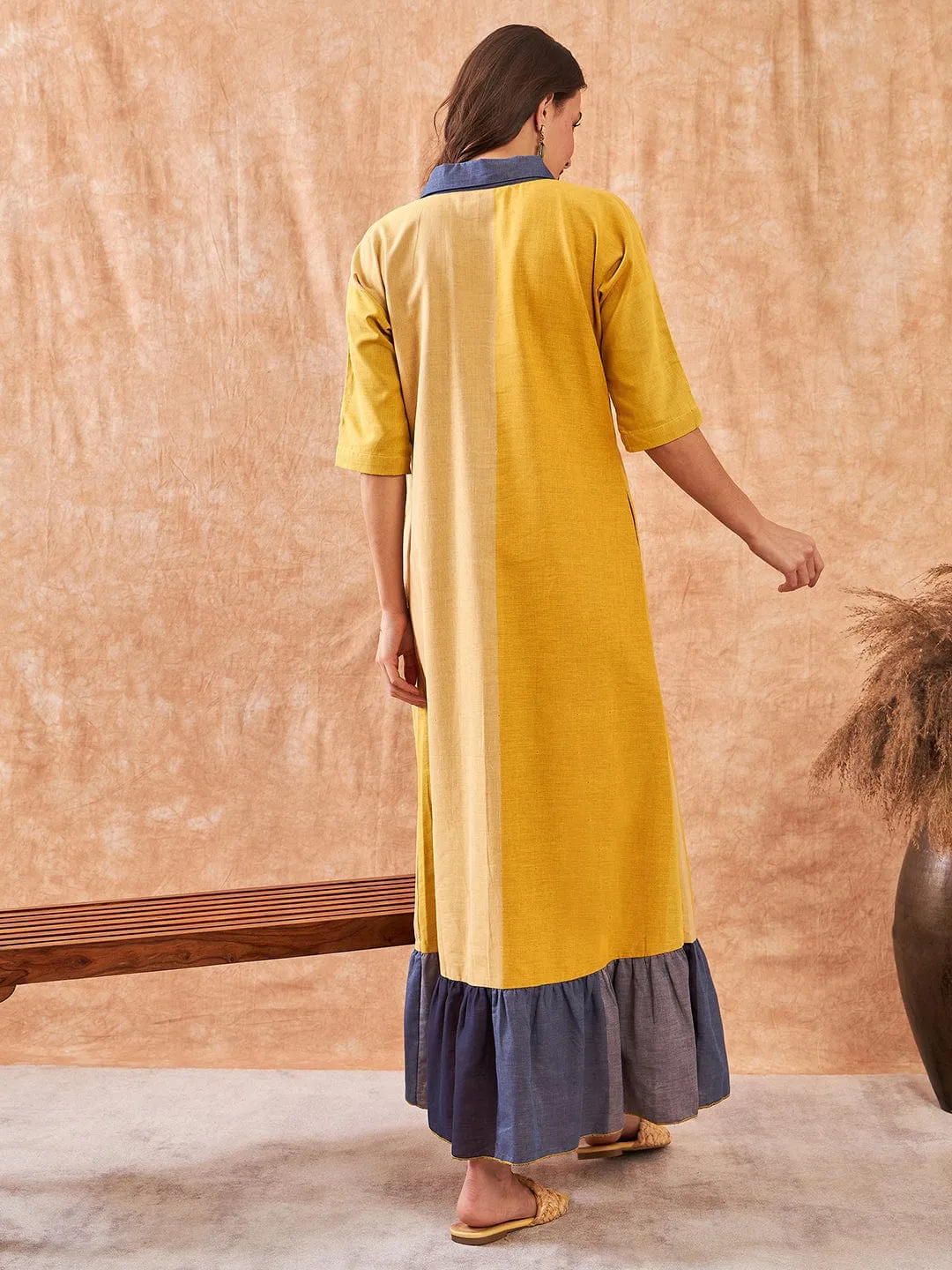 Yellow Colorblock Cotton Lounge Dress