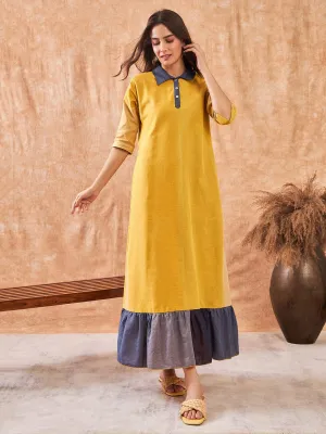 Yellow Colorblock Cotton Lounge Dress