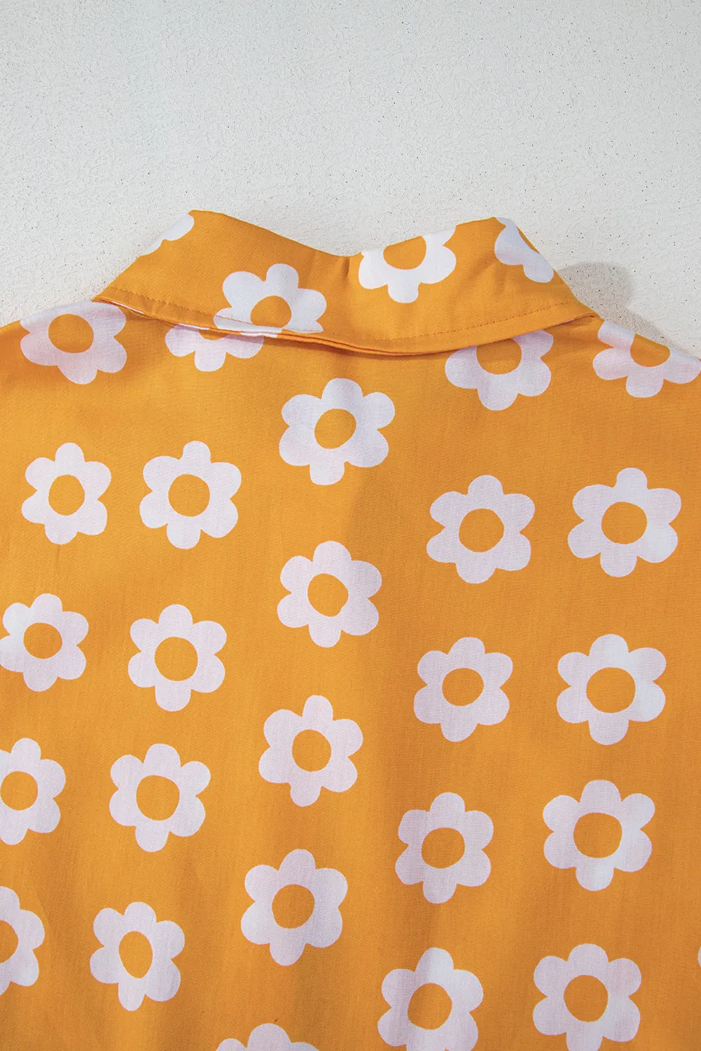 Yellow Flower Print Bracelet Sleeve Buttons Collared Maxi Dress