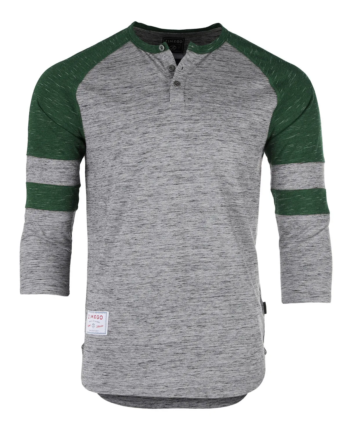 ZIMEGO Men's 3/4 Sleeve GREEN Baseball Football College Raglan Henley Athletic T-shirt